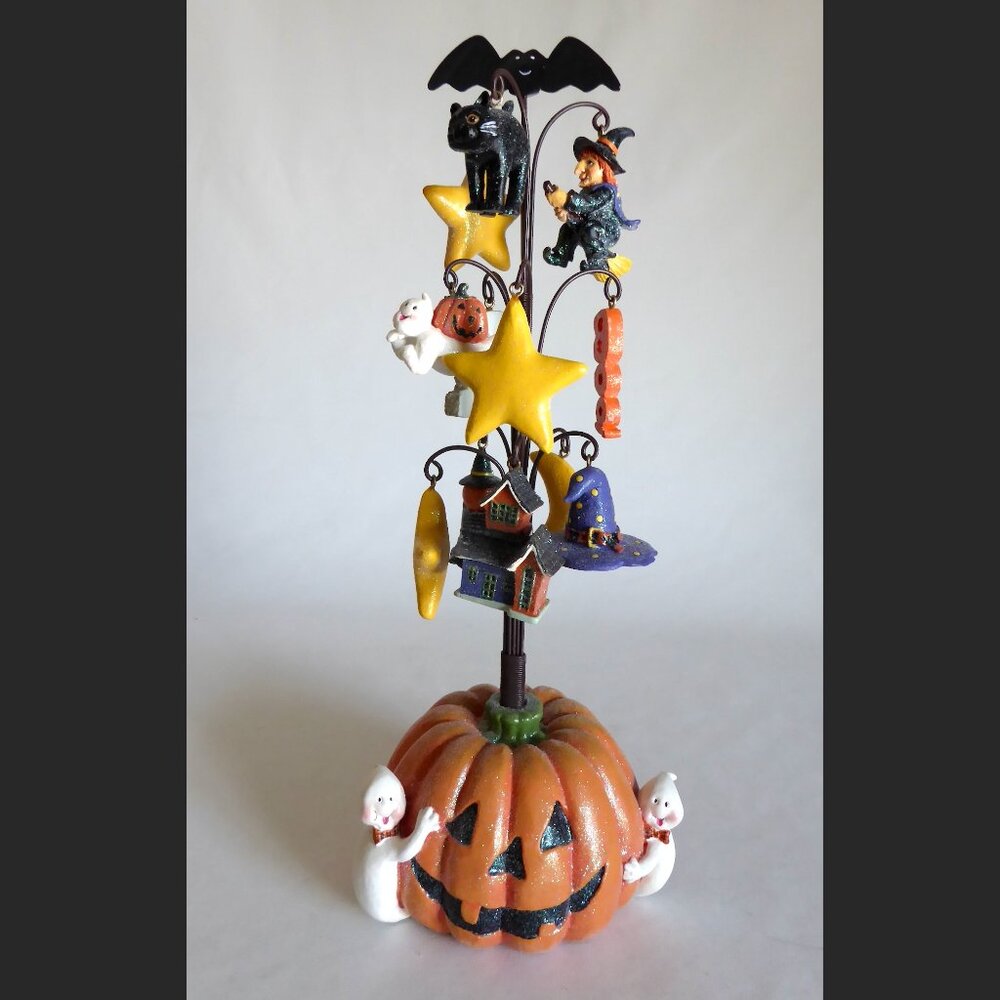 NEW VINTAGE HALLOWEEN TREE 14” 12 ORNAMENTS PUMPKINS GHOSTS CATS SKULL WITCH BAT